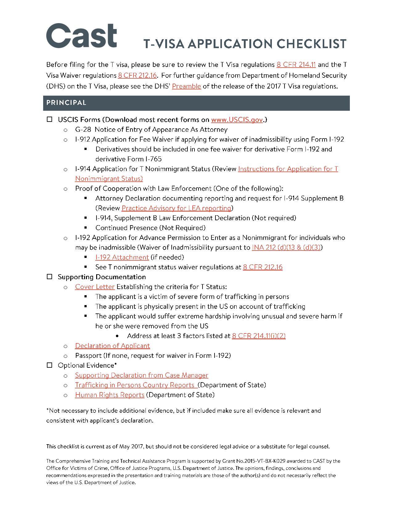 CAST-T-Visa-checklist