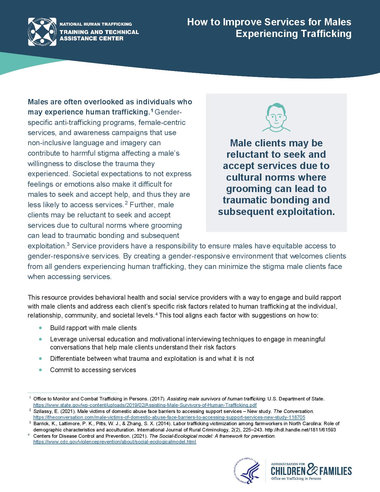 Improving Services for Males Experiencing Trafficking